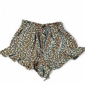 Green and White Floral Tie Shorts